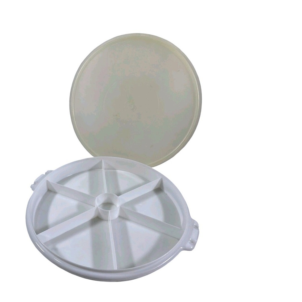Vintage Tupperware White Divided Party Tray with Lid 405-9 6 Compartment Center